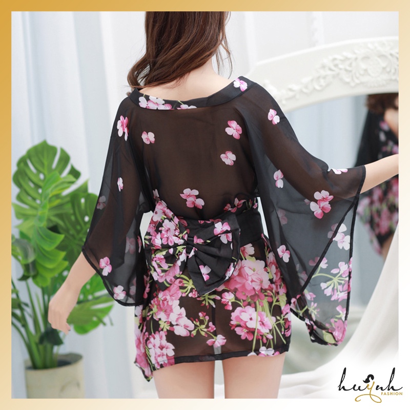 Áo choàng ngủ voan Kimono đai nơ sexy gợi cảm - CO06