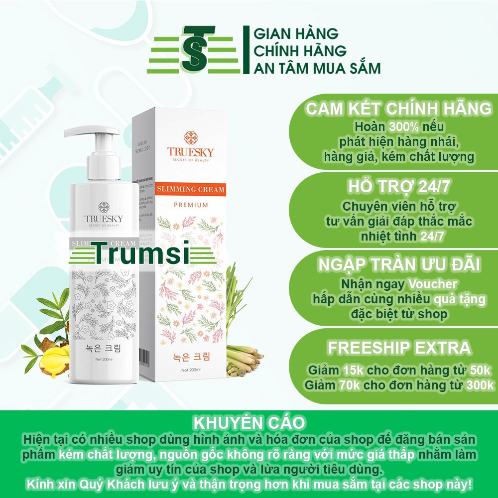 Slimming Cream Premium Truesky - Kem tan mỡ siêu tốc chiết xuất quế gừng giúp giảm mỡ bụng, tay, chân, đùi nhanh - 200ml