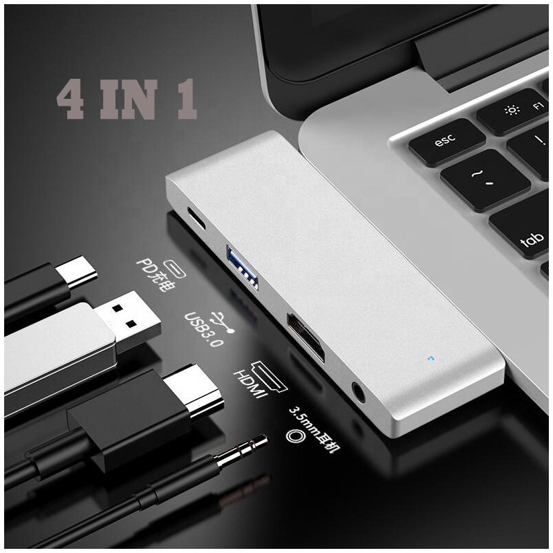 Bộ Chuyển Đổi Usb C Hub 4 Cổng Usb 3.1 Type C Sang Usb3.0 Hdmi 4k 3.5mm