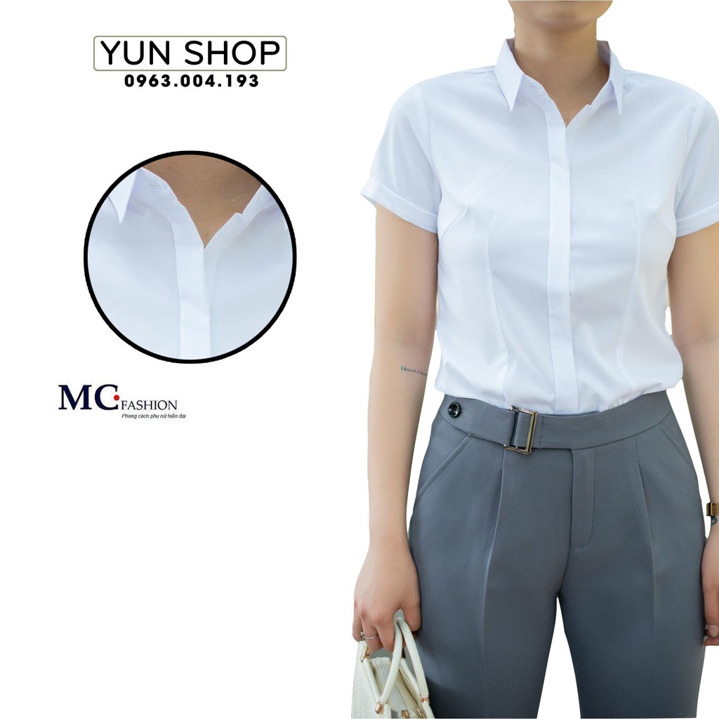 Áo Sơ Mi Nữ - Áo Sơ Mi Nữ Trắng Cơ Bản Cộc Tay - MC Fashion A0068