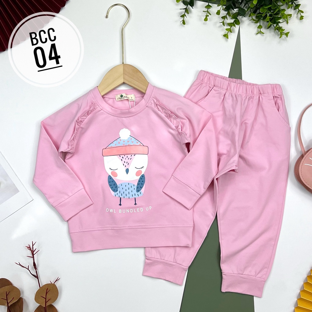 Thu Đông: Bộ Thu Đông Bé Gái Hình Con Cú BCG2203 Thương Hiệu Litibaby, Size 9-14, Dành Cho Bạn Từ 26kg Đến 40kg