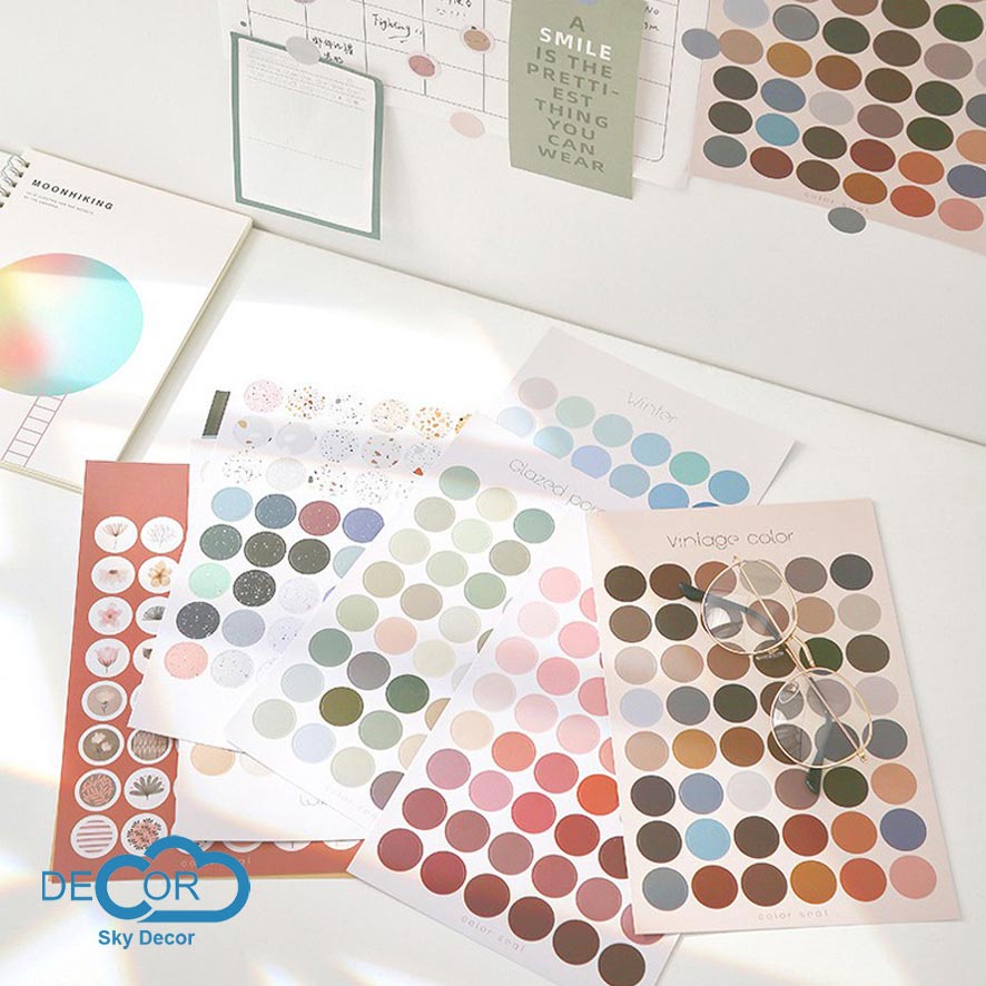 Sticker tròn Sky Decor nhiều màu sắc, phong cách Morandi - Dán bìa tạp chí, trang trí nhà cửa