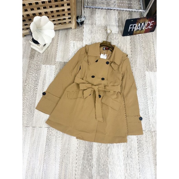 Áo khoác măng tô kaki  kèm đai dáng trùm quần có đai trên cổ