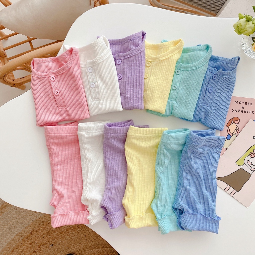 Bộ thun tăm 2 cúc dáng lỡ bo viền xinh xắn cho bé yêu 8-18kg SHOP BEECOW