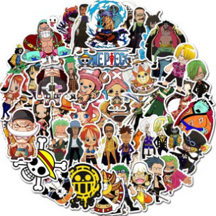 Bộ 50 Sticker (nhãn dán) ONE PIECE VUA HẢI TẶC - dán nón bảo hiểm, ghi-ta, tủ lạnh, máy tính