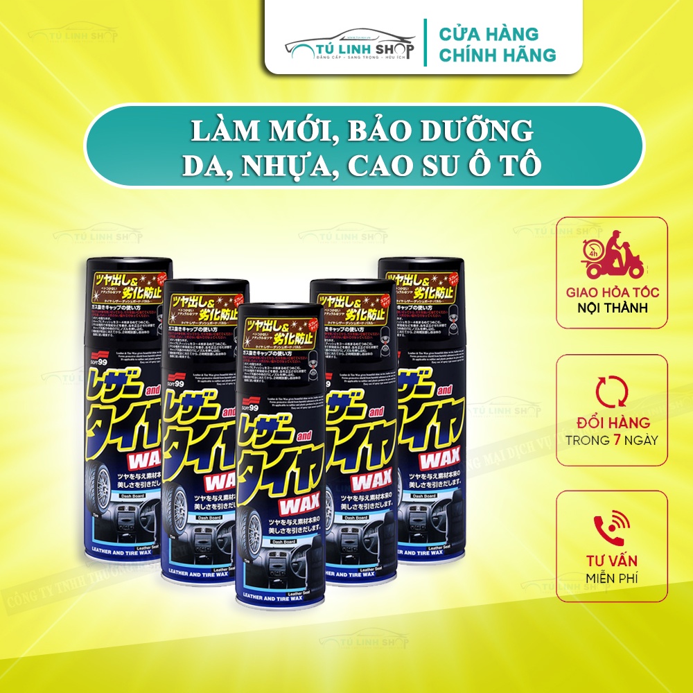 Chai xịt làm mới và bảo dưỡng Nhựa, Cao su ô tô LEATHER TIRE WAX - SOFT99 (JAPAN)