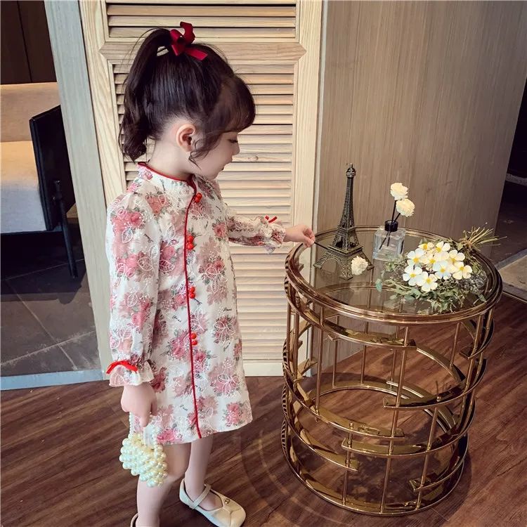 Đầm Sườn Xám Tay Dài Phong Cách Trung Hoa Xinh Xắn Cho Bé Gái One