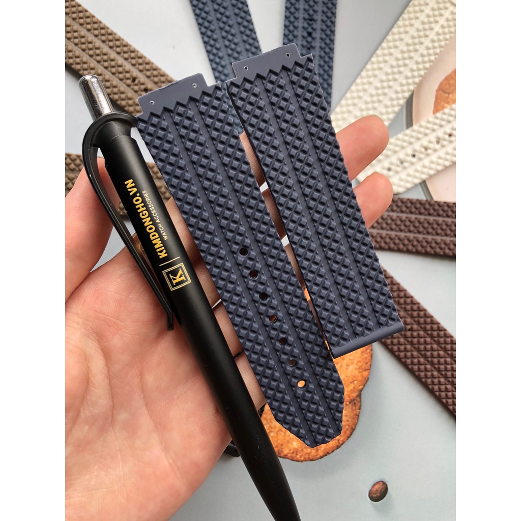 Tặng Kèm Tovit Thay Dây Đồng Hồ Hublot Nam Cao Su Vân Hạt Xanh Size 19-25-22