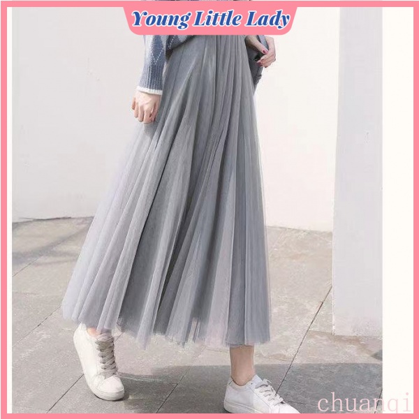 Hàng có sẵn  Chân váy Tutu dài lưng cao co giãn xếp ly cho nữ