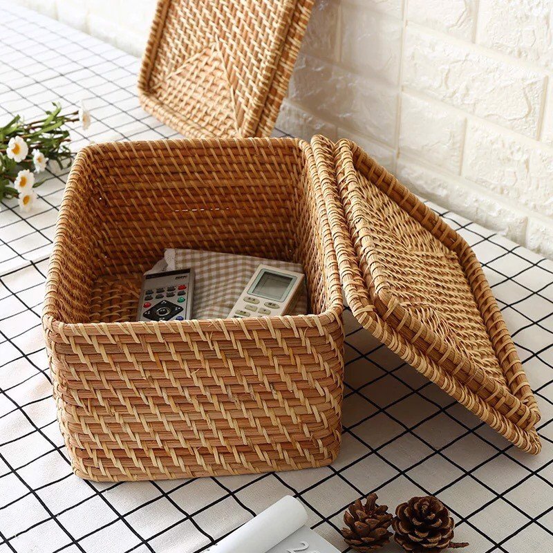 Giỏ mây tre đan chữ nhật có nắp