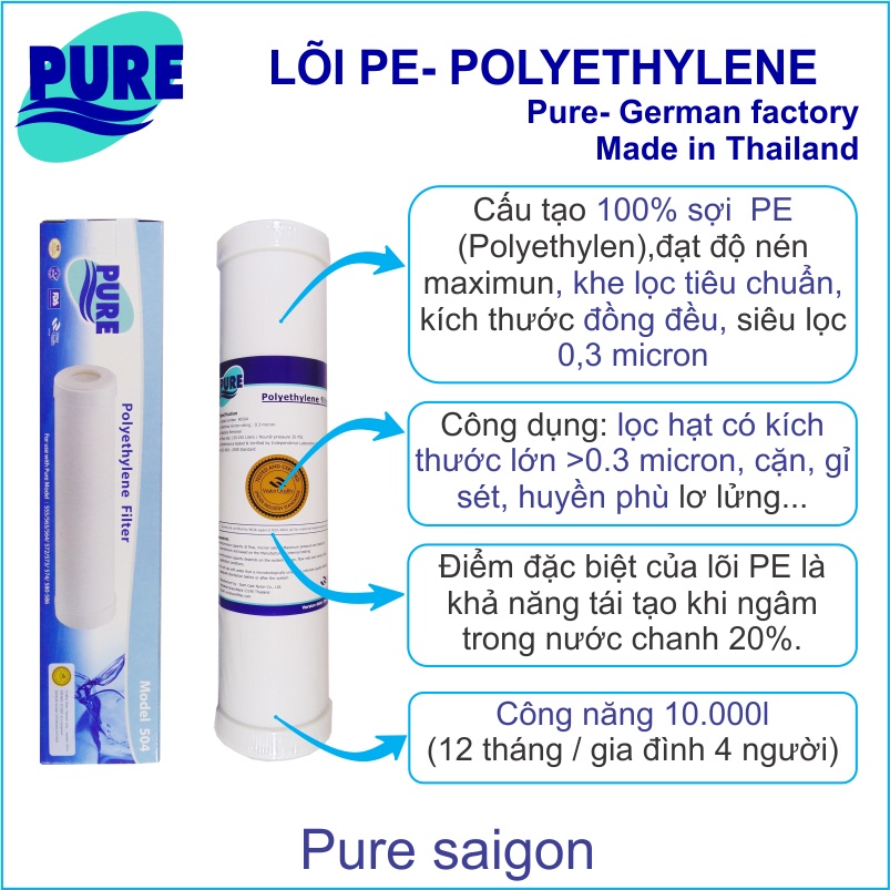 Bộ lõi lọc PE- AC- Re nhập khẩu chính hãng PURE Thái Lan