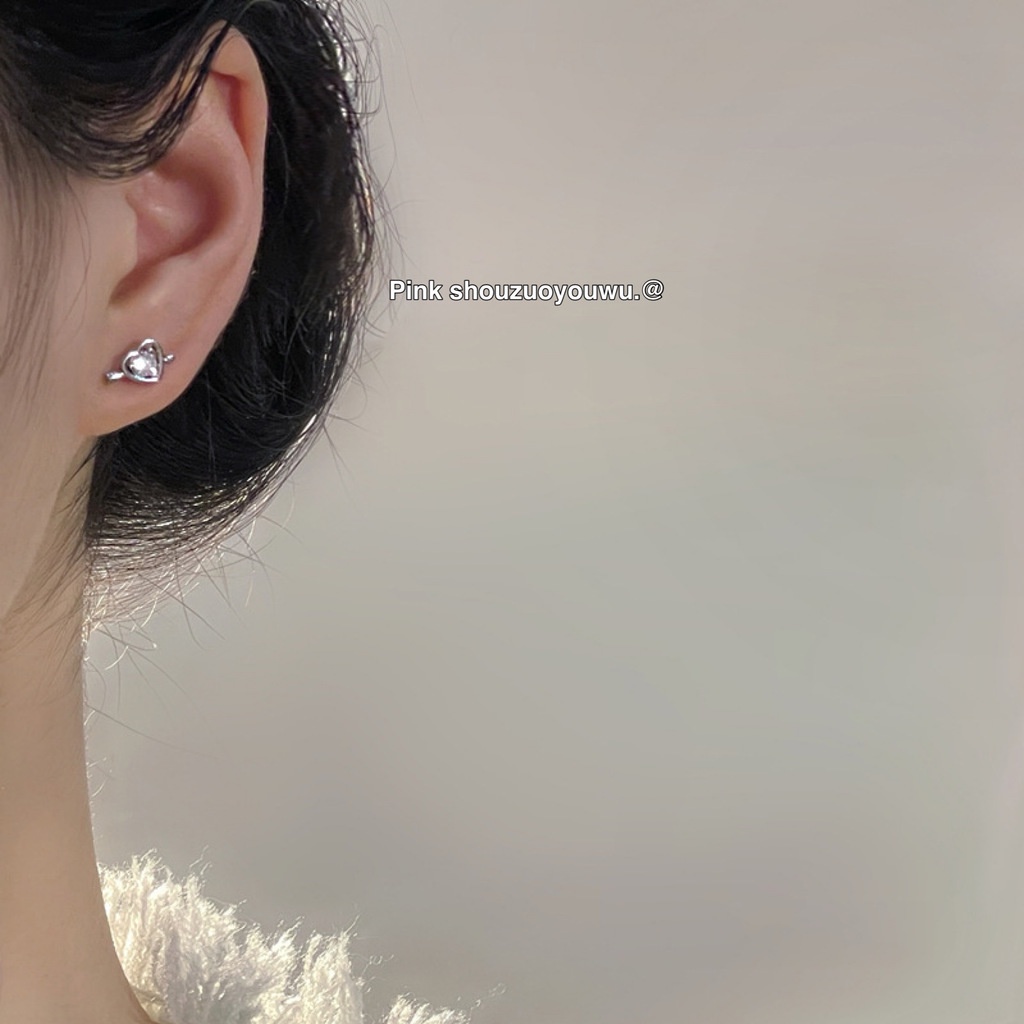 Bông Tai Hình Trái Tim Đính Đá Zircon mini Đơn Giản Thời Trang Harajuku