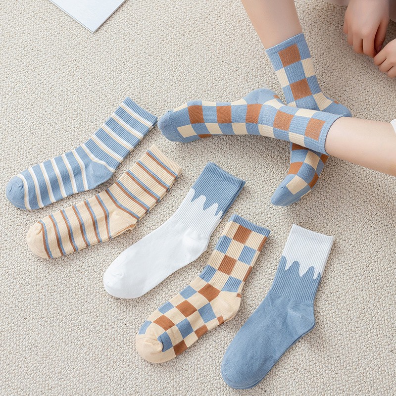 Set 5 đôi Vớ tất len cổ cao họa tiết thổ cẩm vintage cực ấn tượng