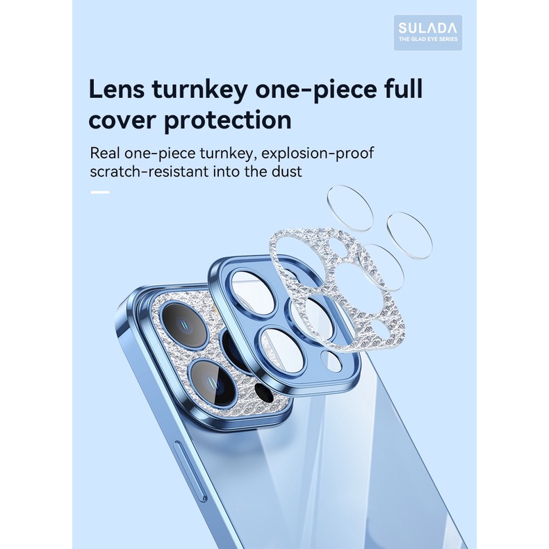 Ốp lưng SULADA lưng nhám viền màu cụm camera đính đá bảo vệ cho iPhone 14 Pro Max/ 14/  11/ 12Promax/13/13Pro/13ProMax