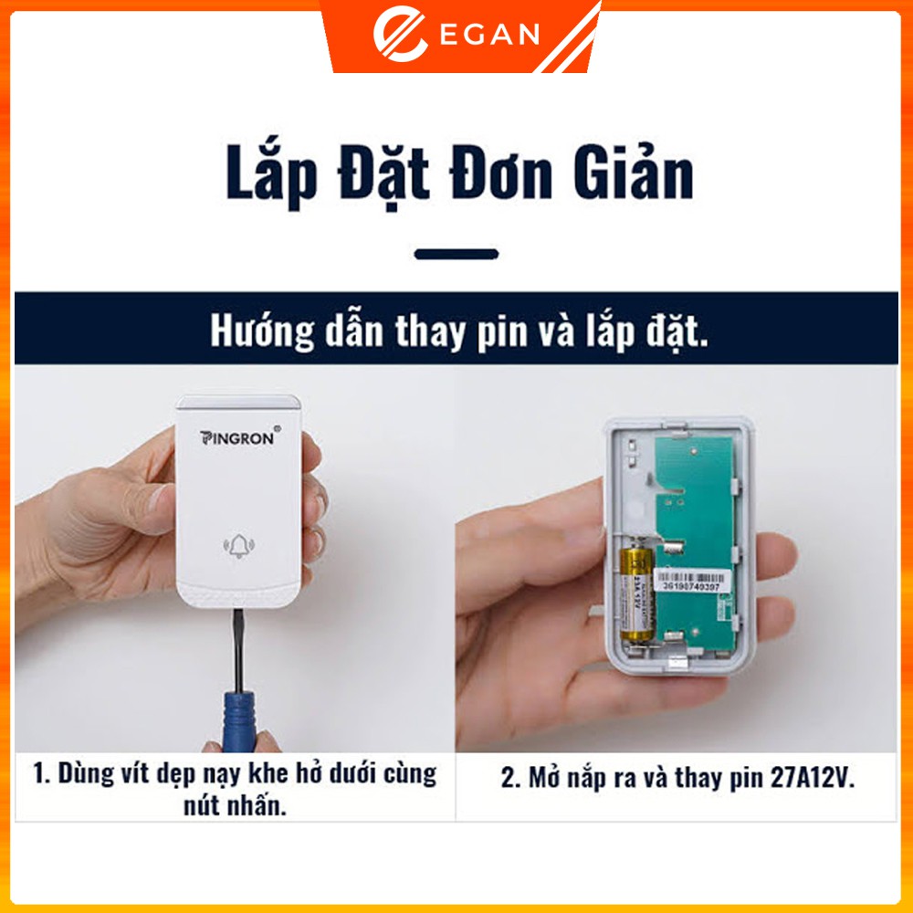 Chuông cửa không dây cao cấp Pingron PR-DB01 chống nước tốt, kết nối xa 300m, bảo hành 1 đổi 1, hàng chính hãng.