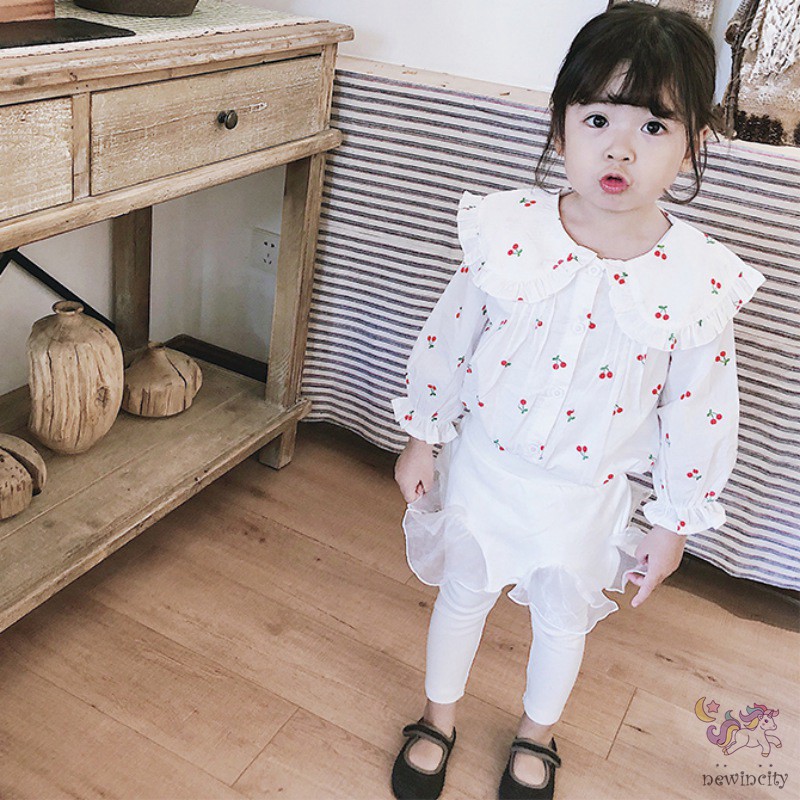 Áo Kiểu Tay Dài Họa Tiết Hoa Ngọt Ngào Phong Cách Hàn Quốc Cho Bé Gái