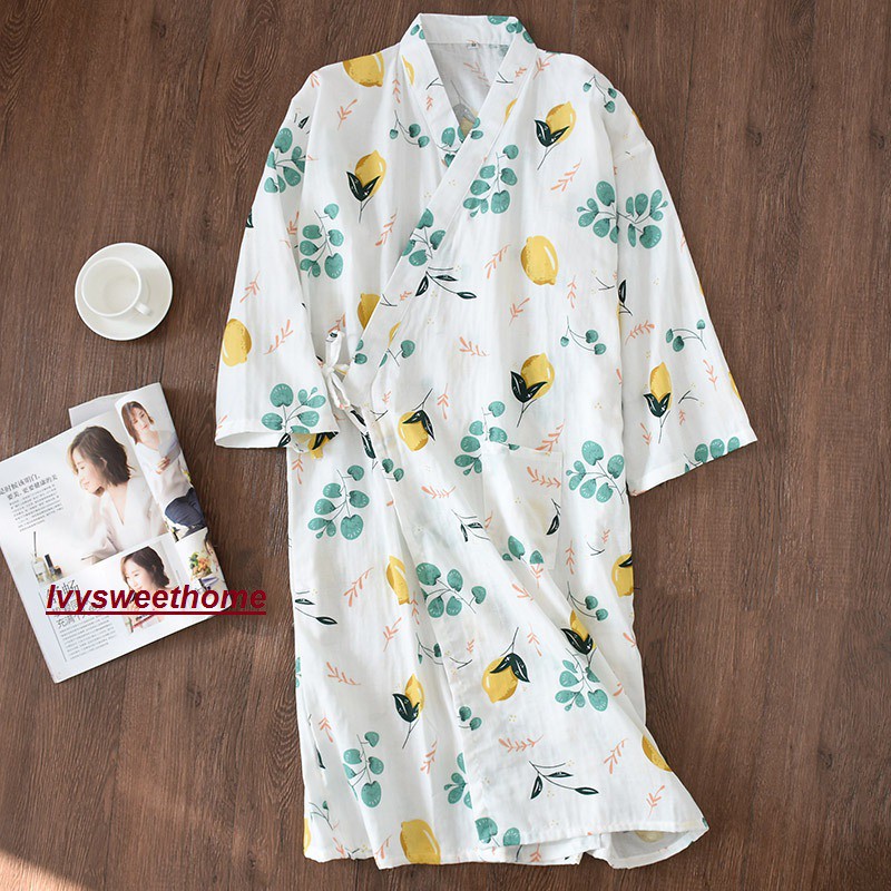 Kimono Nhật Vải Xô 🌿 Áo Choàng Ngủ Mặc Nhà Dễ Thương 🌿IVY215