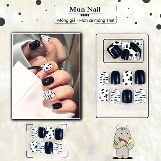 SET 24 móng tay giả họa tiết bò sữa hot nhất hiện nay + tặng keo dán móng