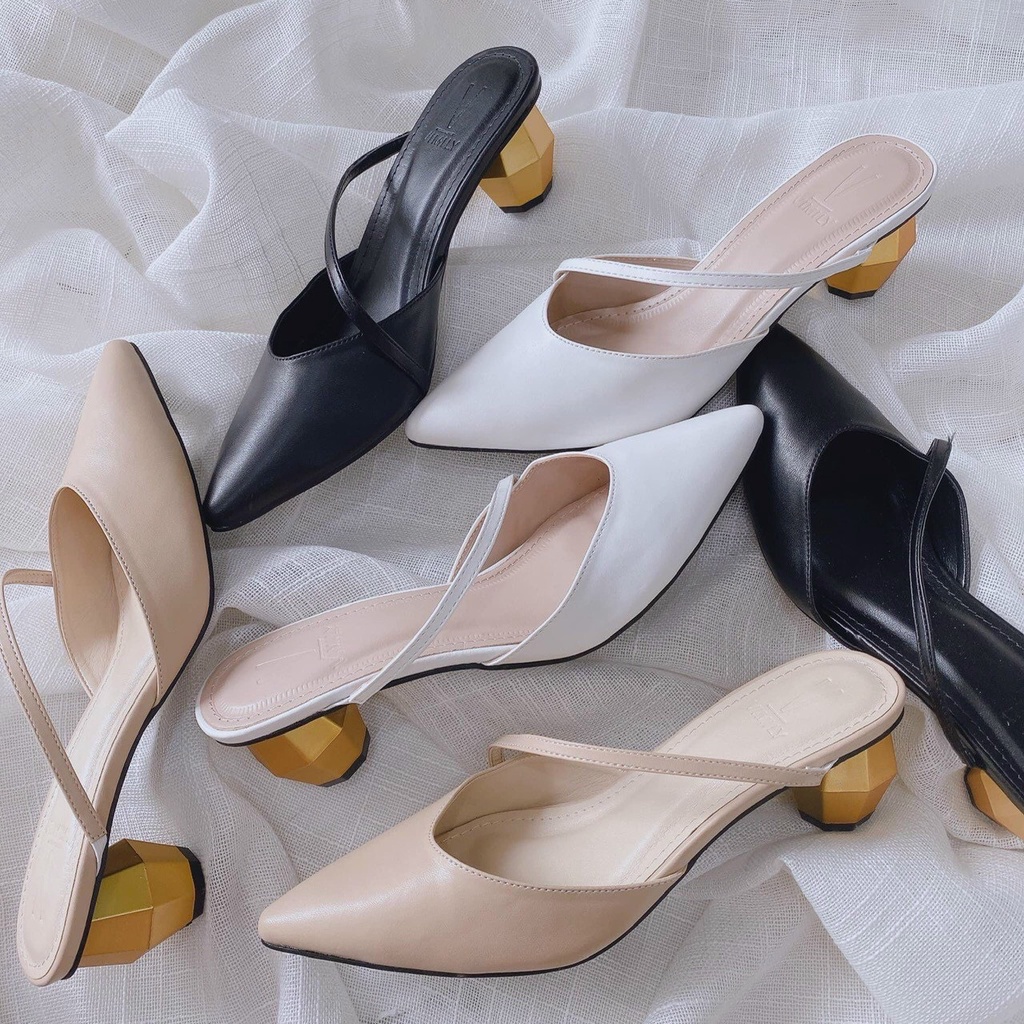 Giày sục mũi nhọn quai chéo gót vàng mã M92