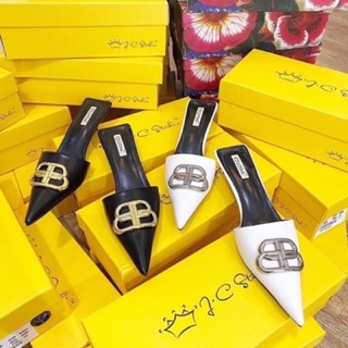 Sục cao gót da lì mũi nhọn gót 3 phân nhọn khoá chữ B cánh bướm cao cấp full box, Sục nữ cao gót thời trang công sở 2022