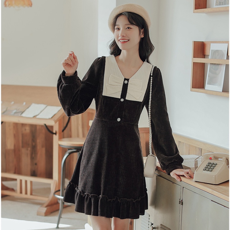 Đầm Ngắn Màu Đen Thiết Kế Đơn Giản Thời Trang Thu Đông Cho Nữ
