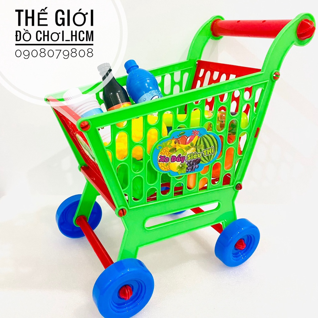 [KÈM TRÁI CÂY] Đồ chơi Túi xe đẩy siêu thị CAO 38CM dành cho bé thích nấu ăn, nhà bếp, cắt thái hoa quả, đồ hàng 0264