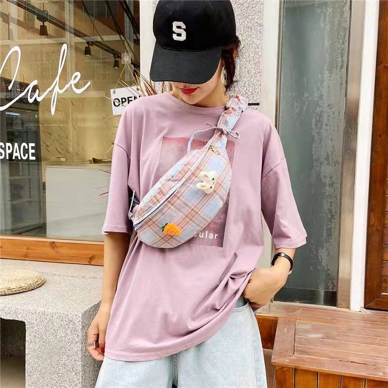 Túi Bao Tử Đeo Chéo Đeo Vai Hoạ Tiết Sọc Caro Dễ Thương Thời Trang Cho Bạn Nữ