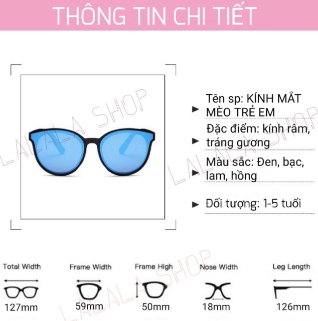 Kính mắt mèo cho bé, kính mát tráng gương