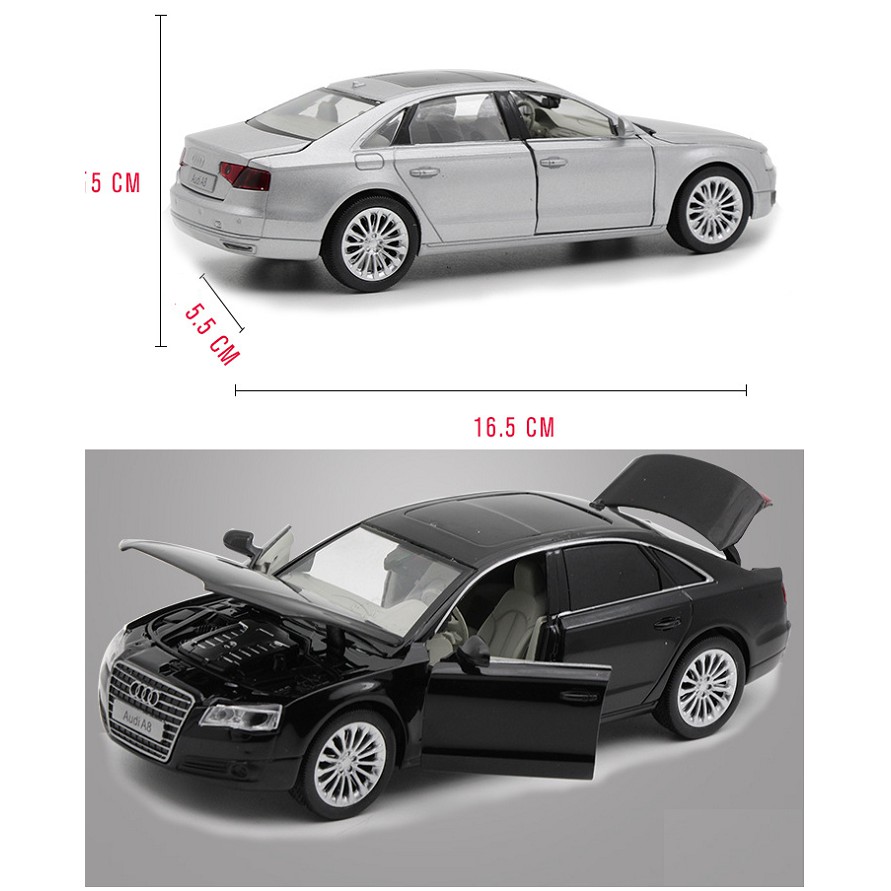 Xe mô hình ô tô Audi A8 bằng kim loại có đèn và âm thanh xe ô tô tỉ lệ 1:32 đồ chơi trẻ em