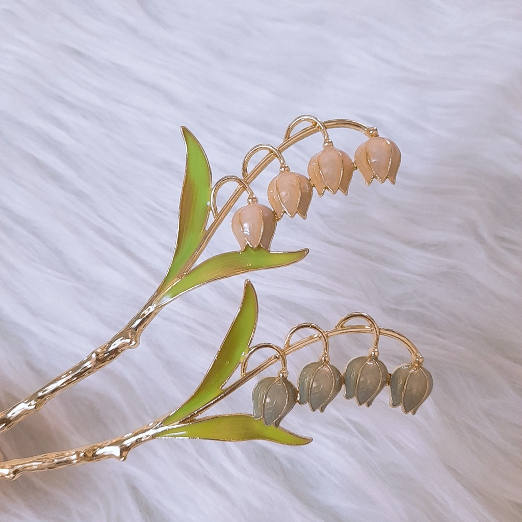 Trâm cài tóc cành hoa 4 bông linh lan, cài tóc hoa lan chuông phong cách cổ trang