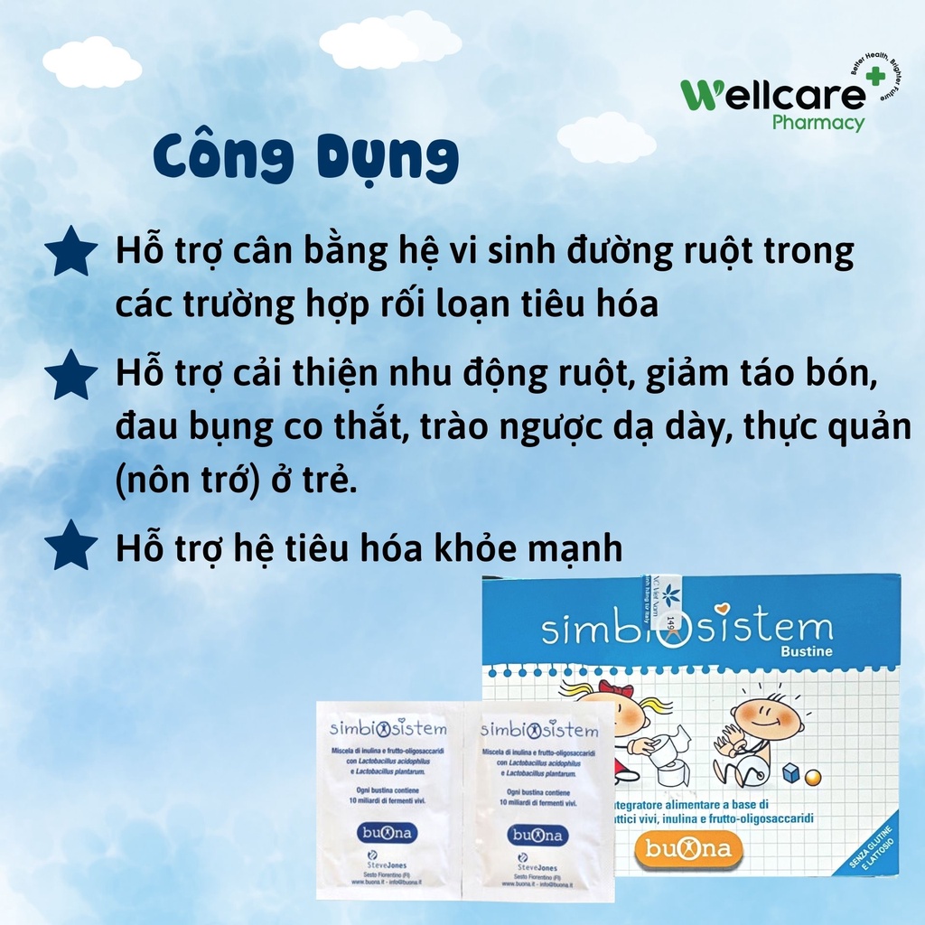 Men vi sinh Simbiosistem Bustine - dạng 20 gói hỗ trợ táo bón và loạn khuẩn đường ruột trẻ em