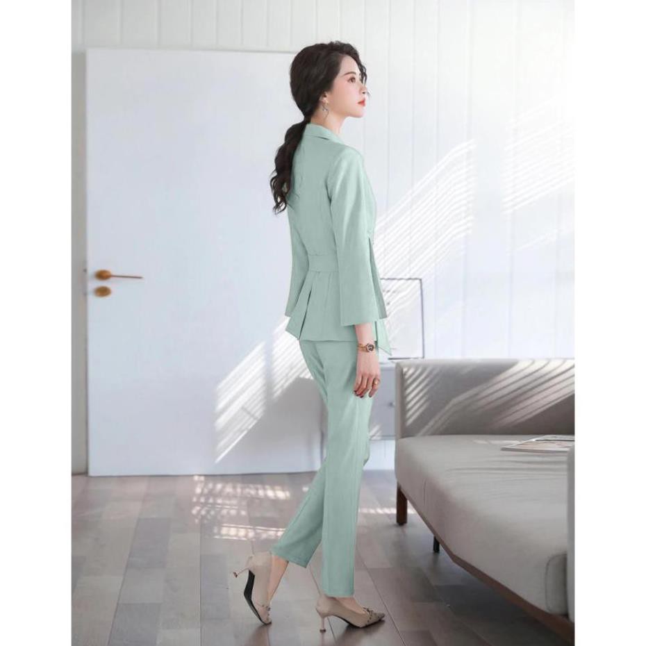 Bộ Vest Tay Xẻ Thắt Eo Cao Cấp - Set Vest Kaki Lụa Công Sở Sang Trọng Cho Nàng Doanh Nhân | BigBuy360 - bigbuy360.vn