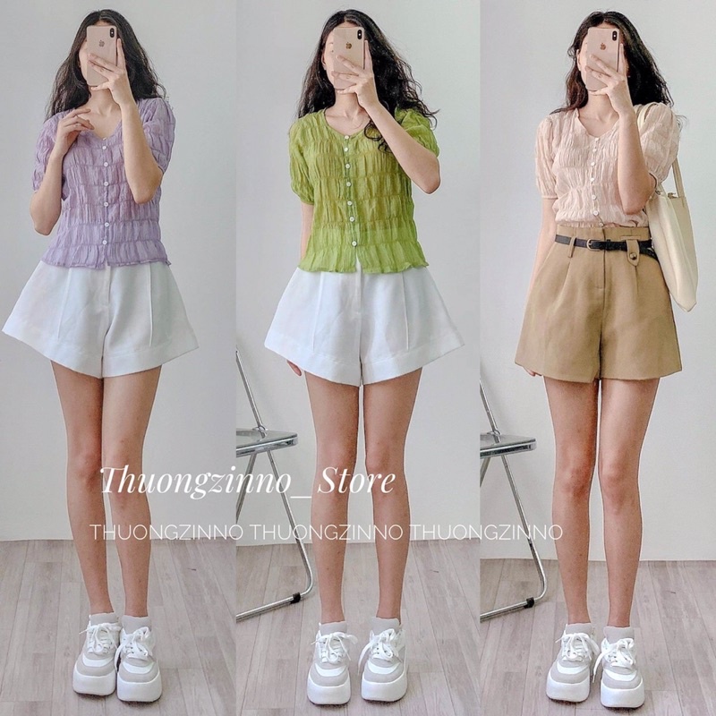 [Ảnh thật/Video]Áo sơ mi China Nhún Lụa thiết kế cúc ngực tiểu thư nhẹ nhàng