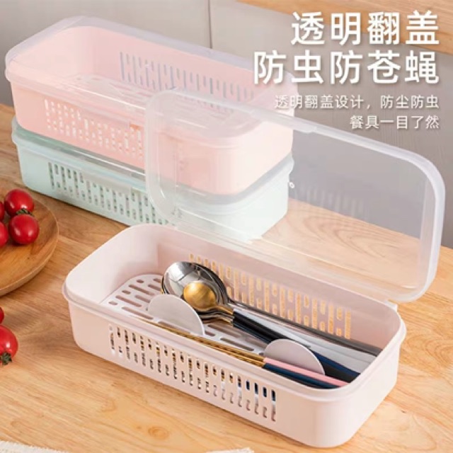 Hộp đựng đũa thìa ống đũa có nắp 2 lớp nằm ngang cao cấp