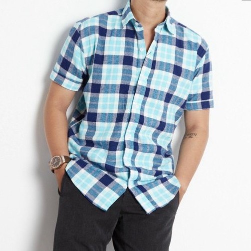 Áo sơ mi nam tay ngắn, sọc caro 5M basic - Chất liệu cotton 100% cao cấp - Form slim dễ phối đồ.