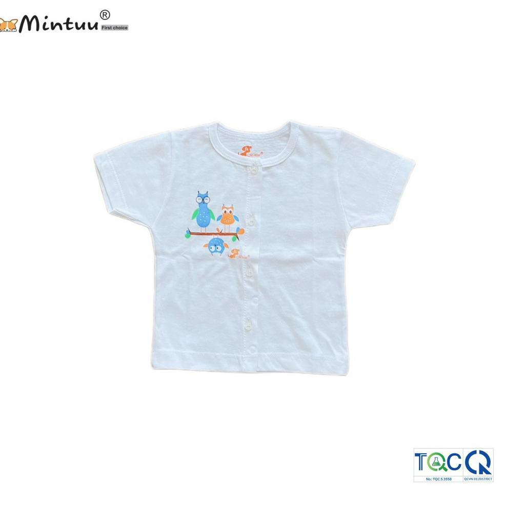 Set 2 áo sơ sinh cho bé cài giữa trắng tay ngắn, vải 100% cotton, thương hiệu MINTUU