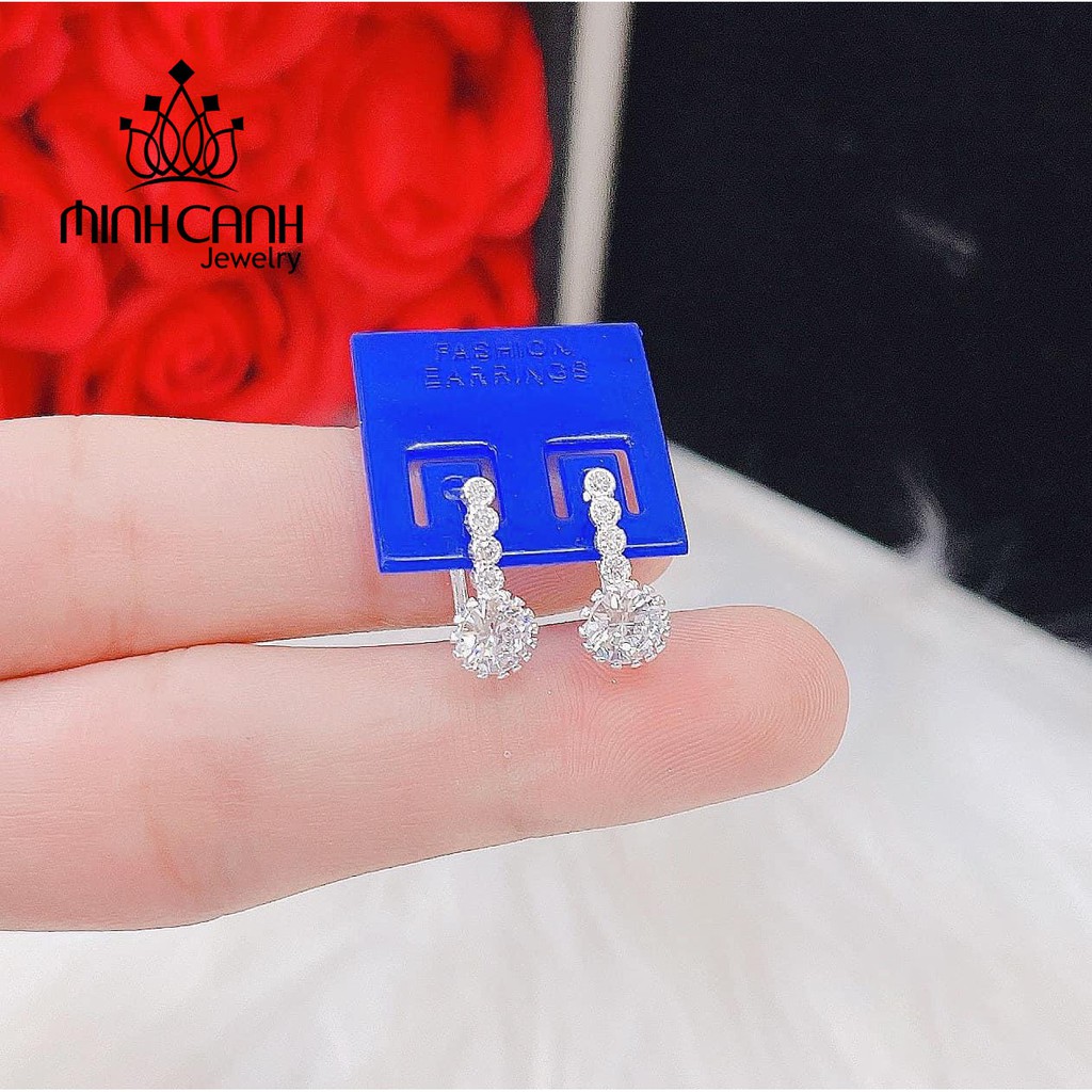 Bông Tai Bạc Khóa Bấm Đá Tròn - Minh Canh Jewelry
