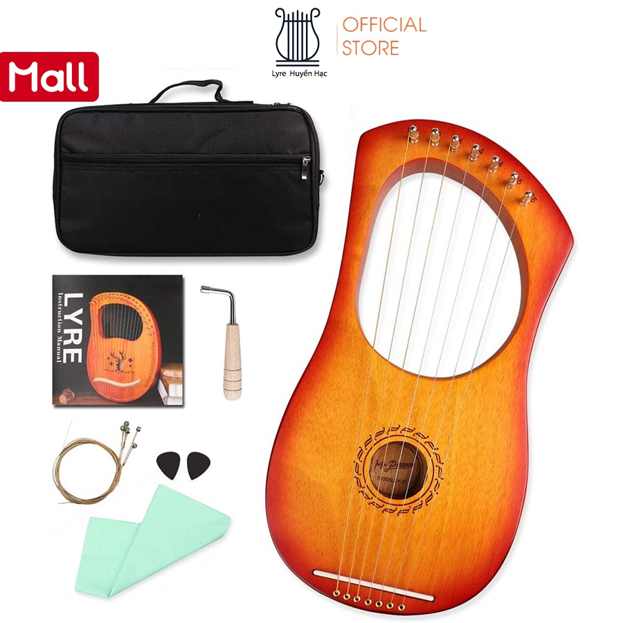 Đàn lyre 7 dây Huyền Hạc gỗ hoa hồng Gabon HHLS07- Hàng chính hãng