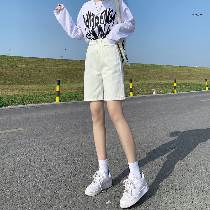 Quần Short Denim Lưng Cao Ống Rộng Phong Cách Hong Kong Thời Trang Mùa Hè Hàng Mới 2022 Dành Cho Bạn Nữ