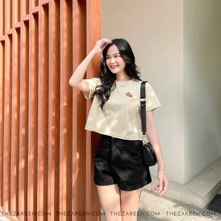 Áo thun croptop cổ tròn thêu gấu brown zareen thu127
