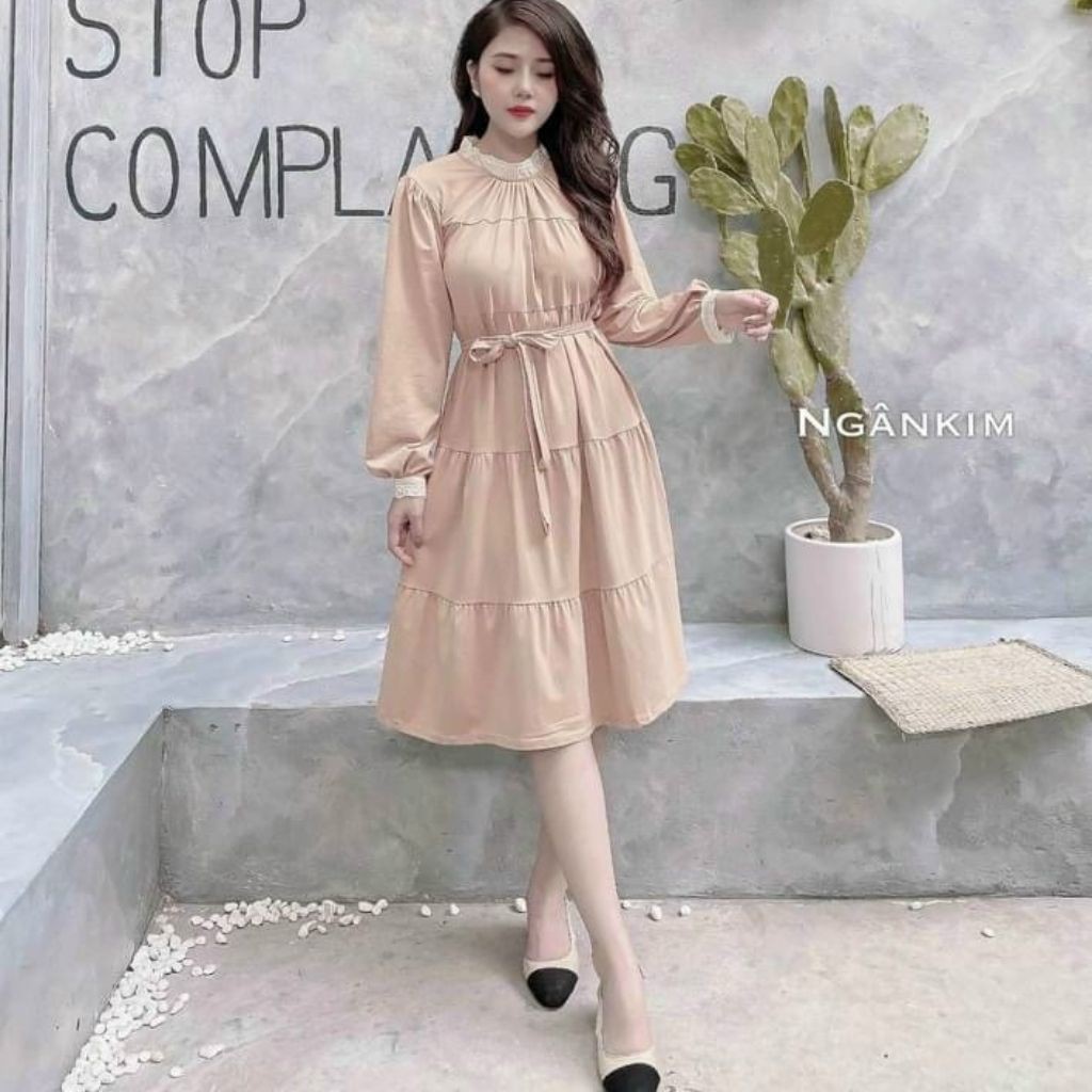 Đầm bầu thời trang thiết kế dài tay MB201 chất cát hàn freesize từ 45 đến 75kg
