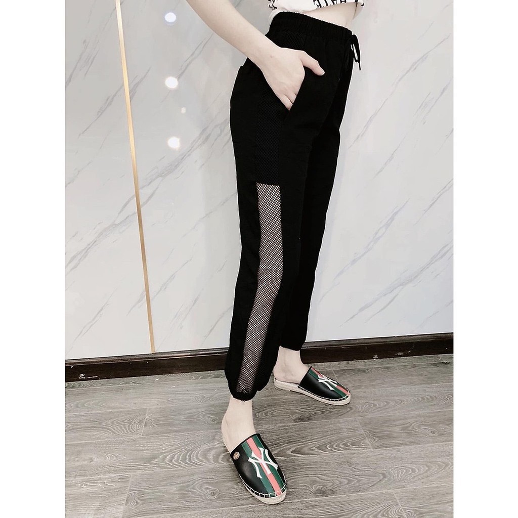  Quần Jogger nữ lưới sườn cá tính, quần thể thao nữ phối lưới năng động trẻ trung