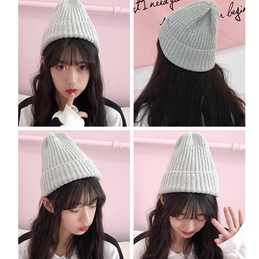 Mũ len Beanie gân trơn vintage nữ Hàn Quốc nhiều màu thời trang năng động trẻ trung Unisex