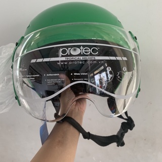 Nón Bảo Hiểm Xanh lá Che Nửa Đầu Protec Có Kính Che