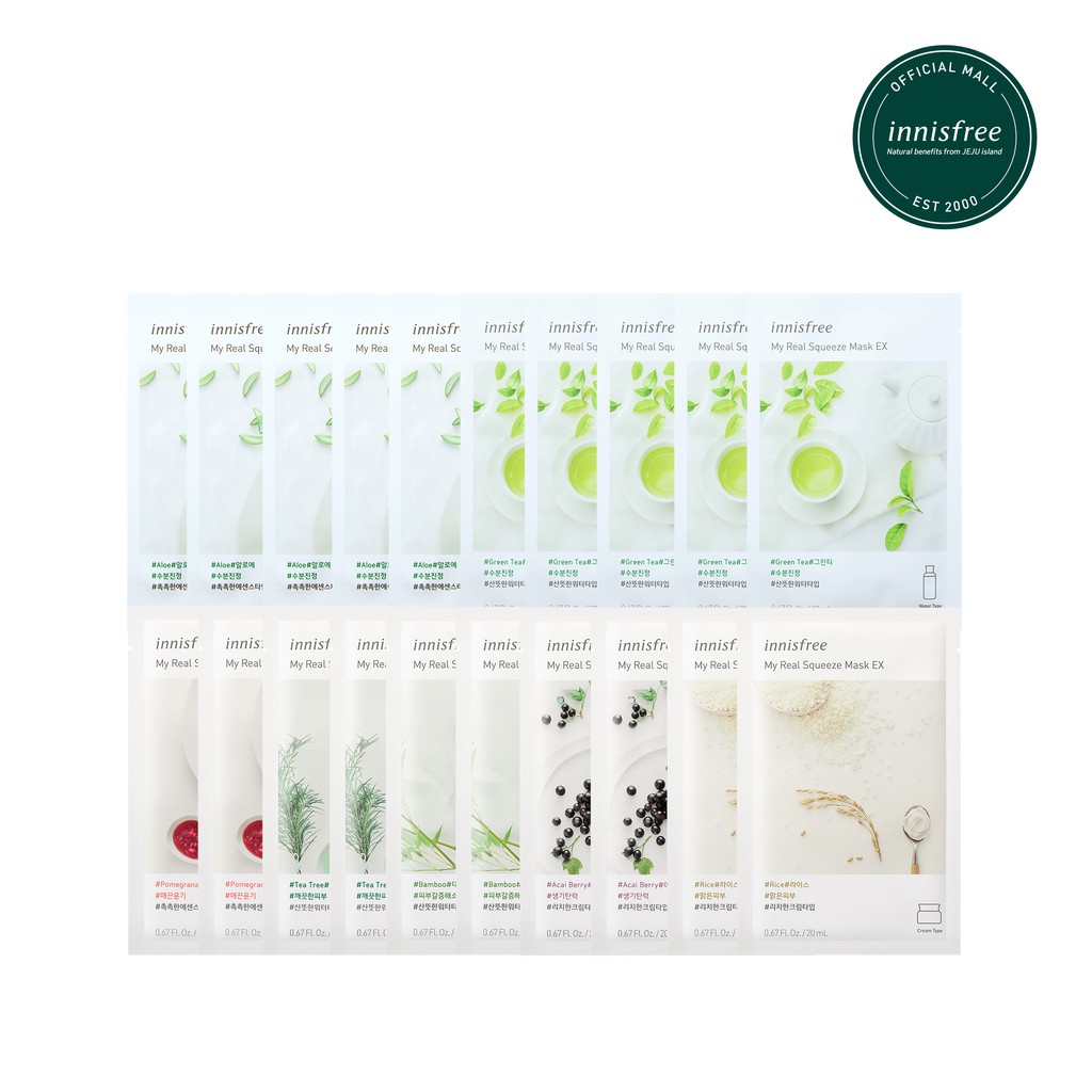 [Mã FMCGMALL -8% đơn 250K] Bộ 30 mặt nạ giấy dưỡng ẩm phục hồi da innisfree My Real Squeeze Mask 20ml/Miếng | BigBuy360 - bigbuy360.vn