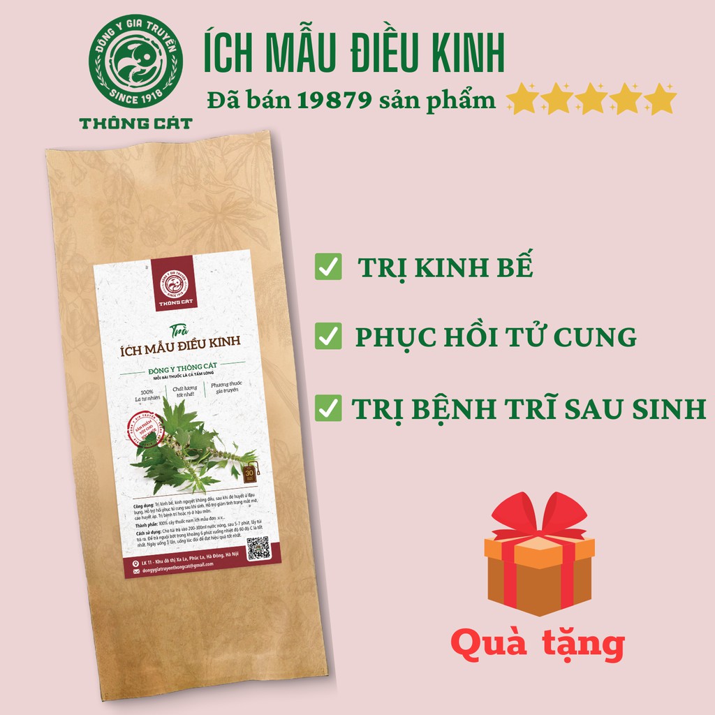 Trà Ích Mẫu Đông Y Gia Truyền Thông Cát [DÙNG THỬ]_Trà thảo mộc túi lọc điều kinh, cân bằng nội tiết, giảm đau bụng kinh