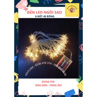 [Xã Kho] (xài pin AA)Dây Đèn Led ngôi sao dài 6 mét 40 bóng màu vàng nắng