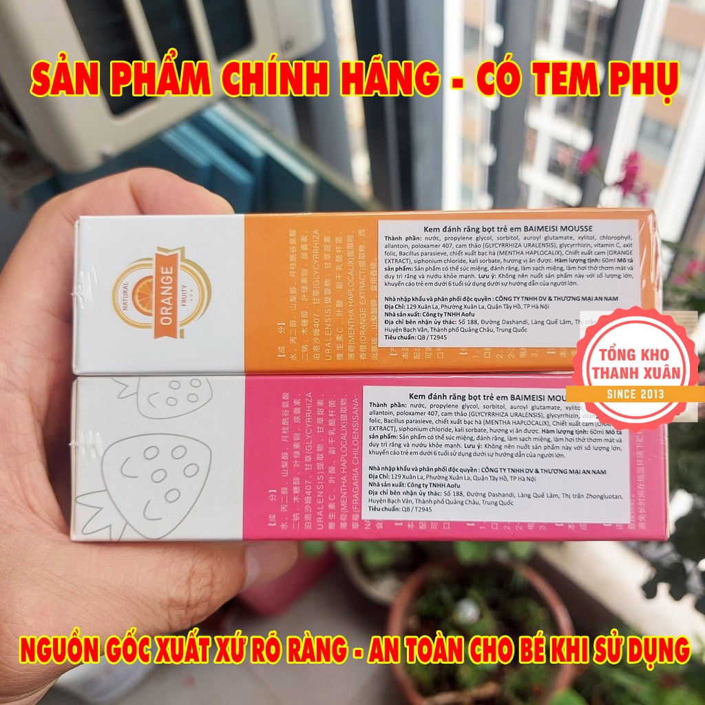 Kem Đánh Răng Cho Bé, Trẻ Em BAIMEISI Dạng Bọt Nuốt Được Chống Sâu Răng Hương Dâu và Hương Cam ❤️HÀNG CHÍNH HÃNG❤️