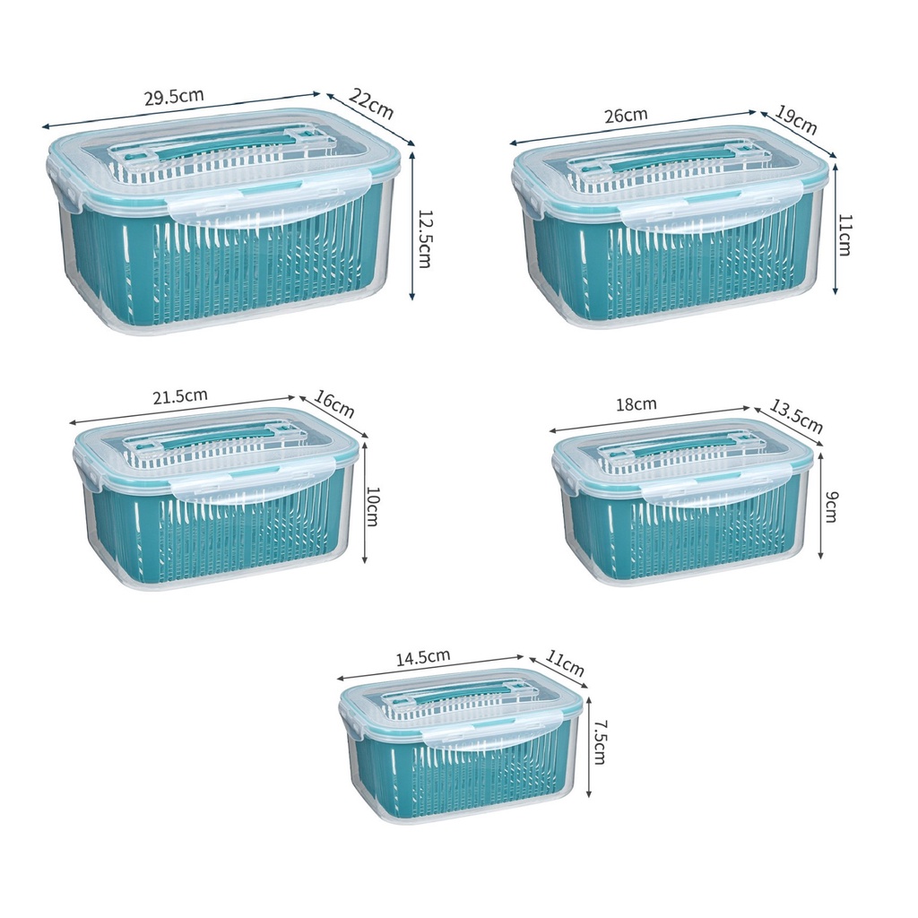 Hộp Đựng Thực Phẩm Tủ Lạnh An Toàn Thông Minh (Set 5 Hộp Có Nắp Kèm Rổ)