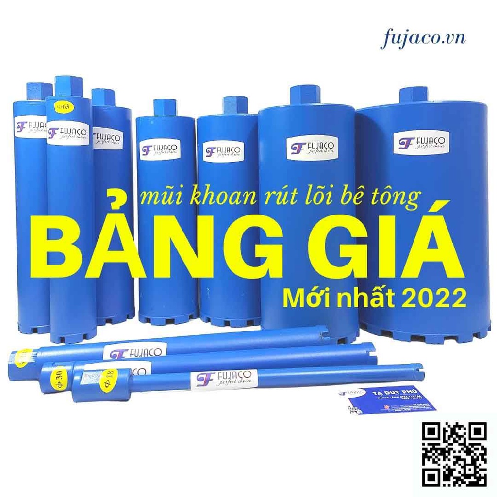 Mũi khoan rút lõi bê tông phi 27 mm - FUJACO - FJC027X370 khoét lỗ xuyên sắt đi ống cấp thoát nước, luồn dây điện lạnh